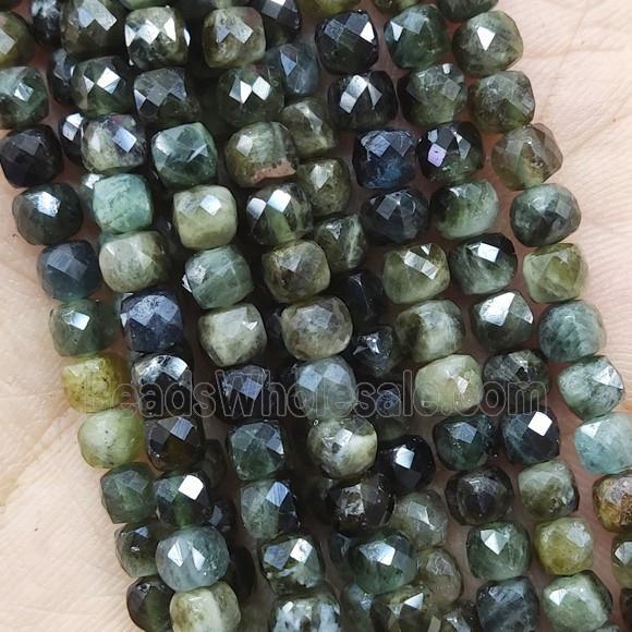 green Tourmaline Beads, faceted cube