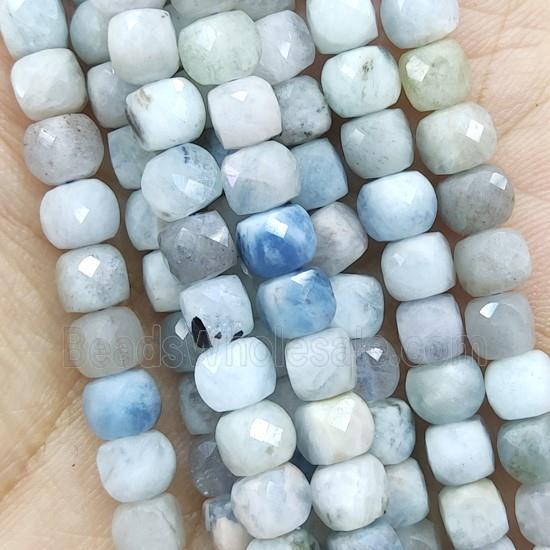 blue Aquamarine Beads, faceted cube