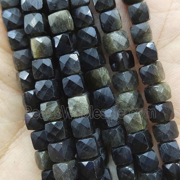 gold Obsidian Beads, faceted cube