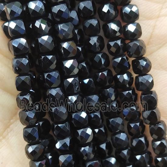 black Spinel Beads, faceted cube