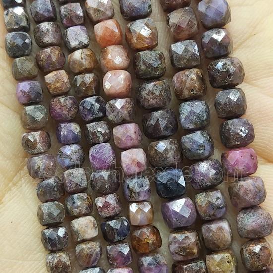 natural Ruby Beads, faceted cube