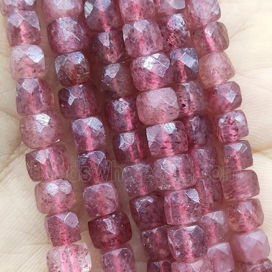 pink Strawberry Quartz Beads, faceted cube
