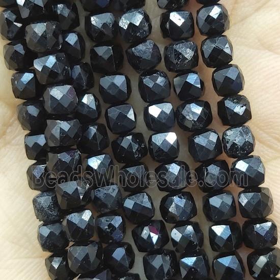 black Tourmaline Beads, faceted cube
