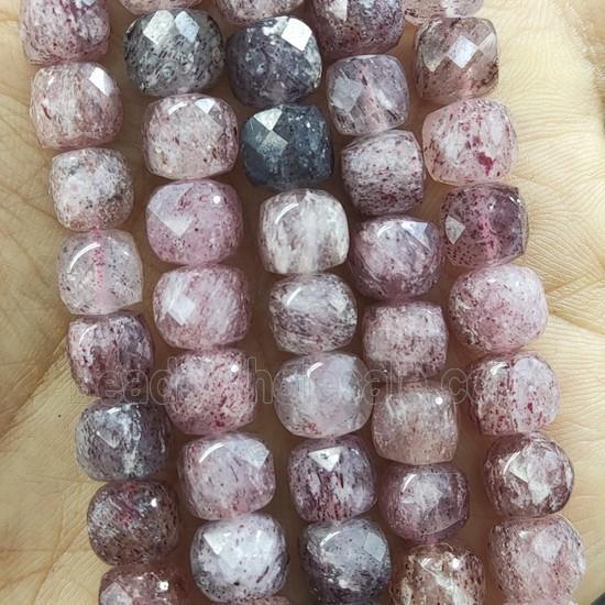 pink Strawberry Quartz Beads, faceted cube