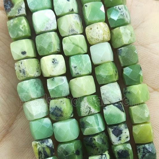 green Australian Chrysoprase Beads, faceted cube
