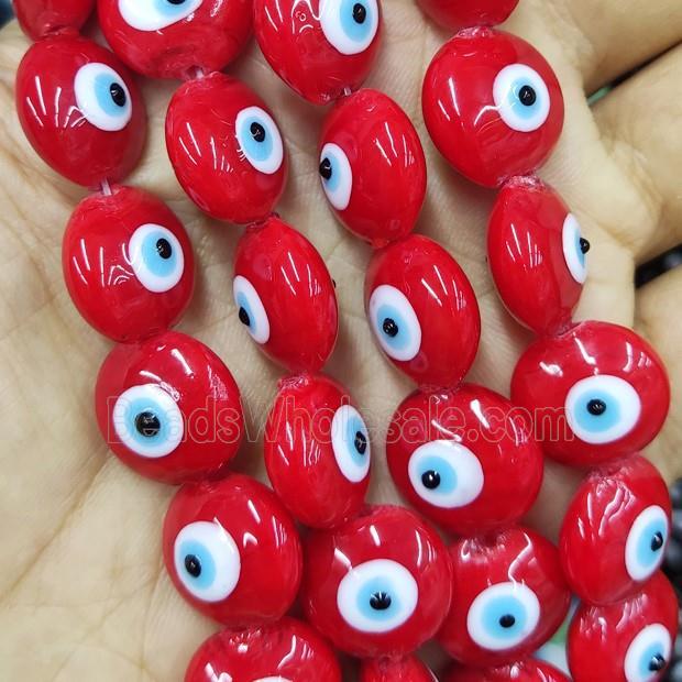 red Lampwork Glass button Beads with Evil Eye