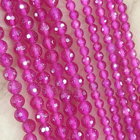 Hotpink Corundum Beads Tiny Faceted Round