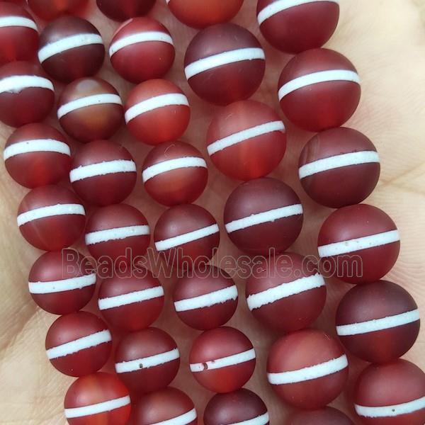 Red Tibetan Agate Beads Round Matte
