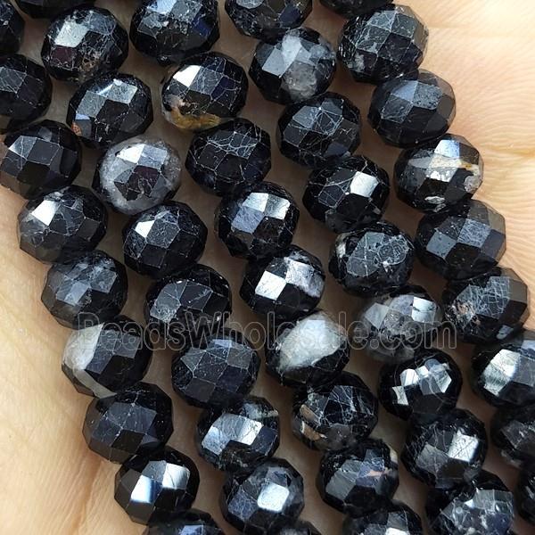 Black Tourmaline Beads Faceted Rondelle