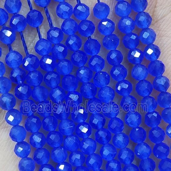Royalblue Cat Eye Glass Beads Faceted Round