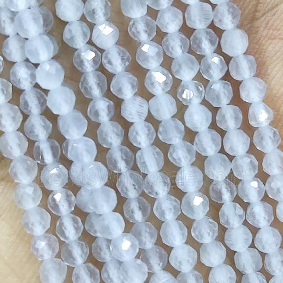 White Gray Cat Eye Glass Beads Faceted Round