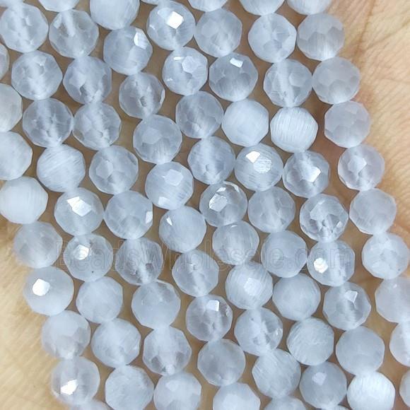 Lt.gray Cat Eye Glass Beads Faceted Round