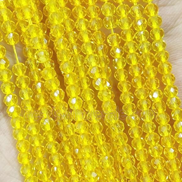 Yellow Crystal Glass Beads Faceted Round
