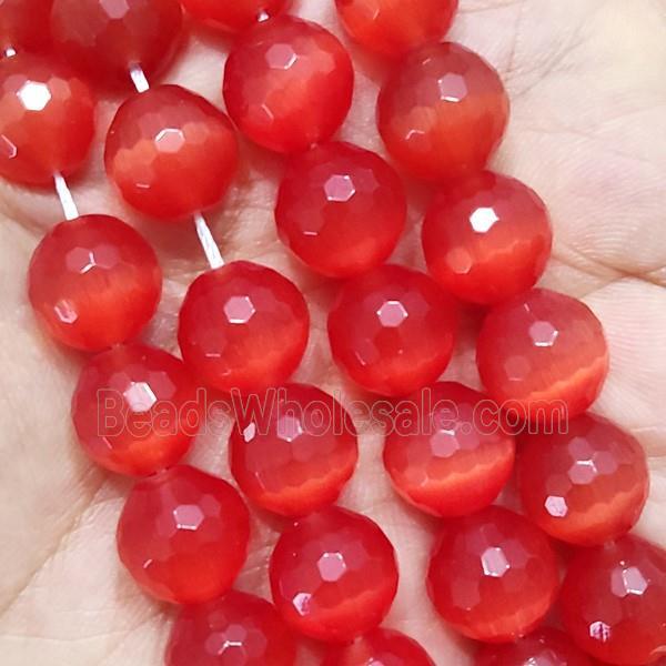 Red Cat Eye Stone Beads Faceted Round