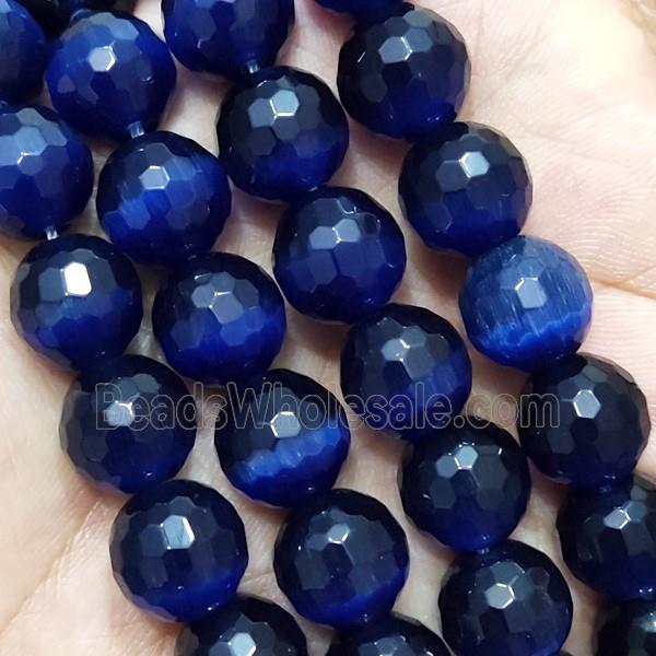 InkBlue Cat Eye Stone Beads Faceted Round