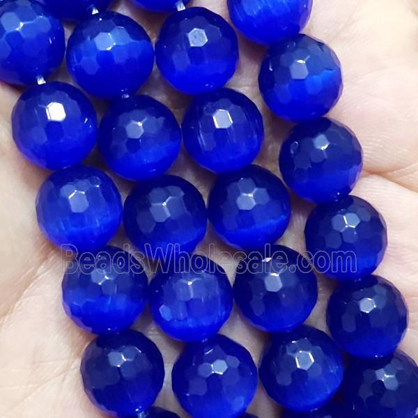 LapisBlue Cat Eye Stone Beads Faceted Round