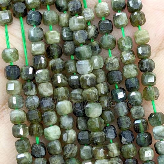 Green Tourmaline Cube Beads