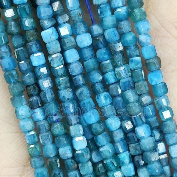 Natural Apatite Beads Blue Faceted Cube