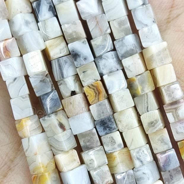 Yellow Crazy Agate Cube Beads