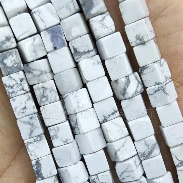 White Howlite Turquoise Cube Beads