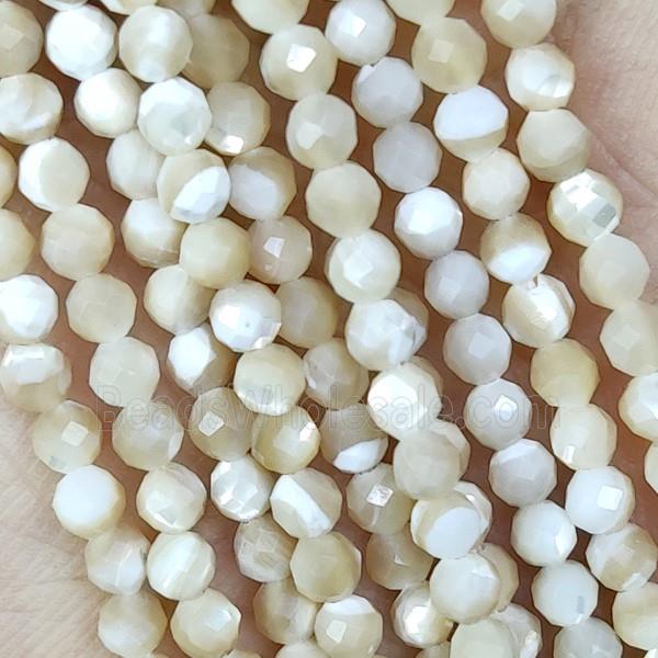 MOP Shell Beads Faceted Round Tiny Natural Color