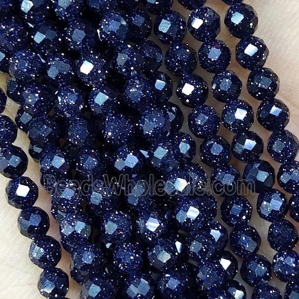 Blue Sandstone Beads Faceted Round Tiny