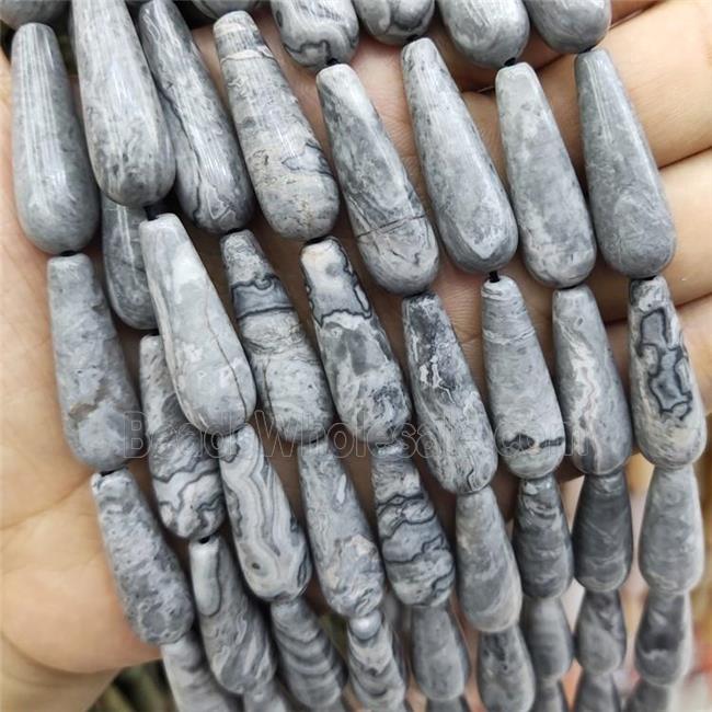Gray Map Jasper Teardrop Beads
