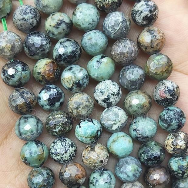 Green African Turquoise Beads Faceted Round