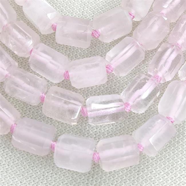 Pink Rose Quartz Column Beads Faceted