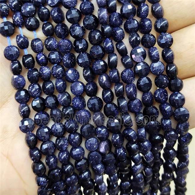 Blue Sandstone Beads Faceted Coin