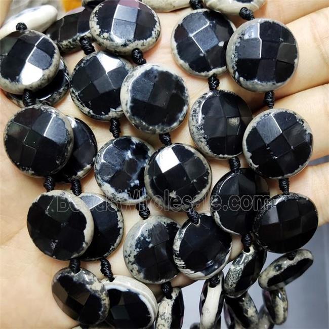Black Agate Beads Faceted Coin