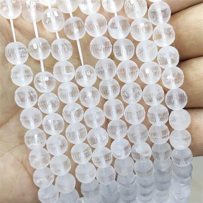 Clear Quartz Beads Facetd Round Matte