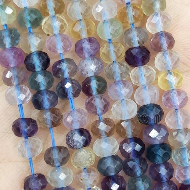 Natural Fluorite Beads Multicolor Faceted Rondelle