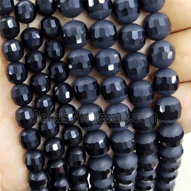 Black Onyx Agate Beads Round Faceted Matte