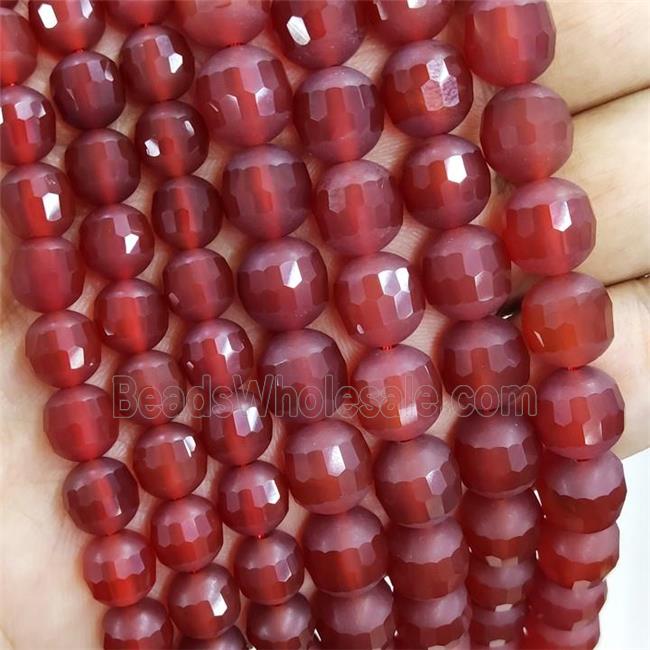 Red Carnelian Agate Beads Round Faceted Matte