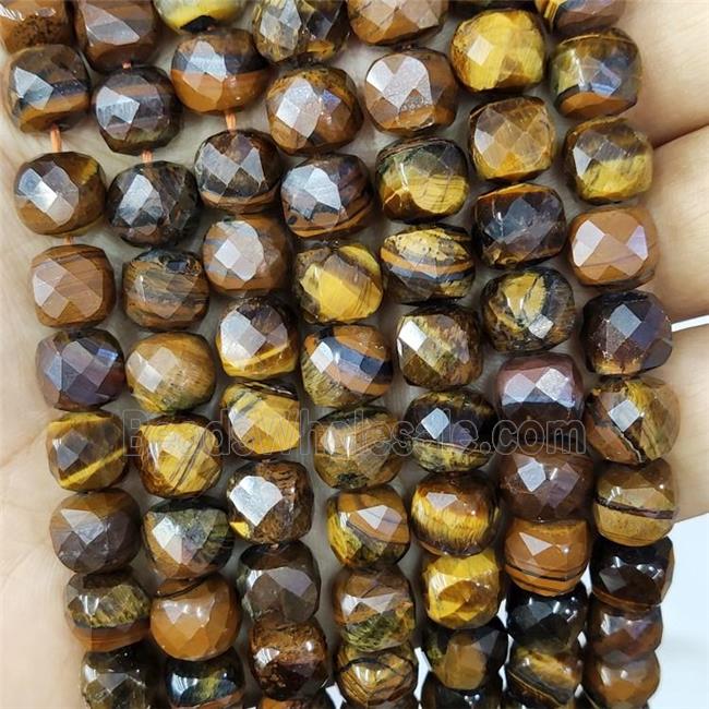 Natural Tiger Eye Stone Beads Faceted Cube