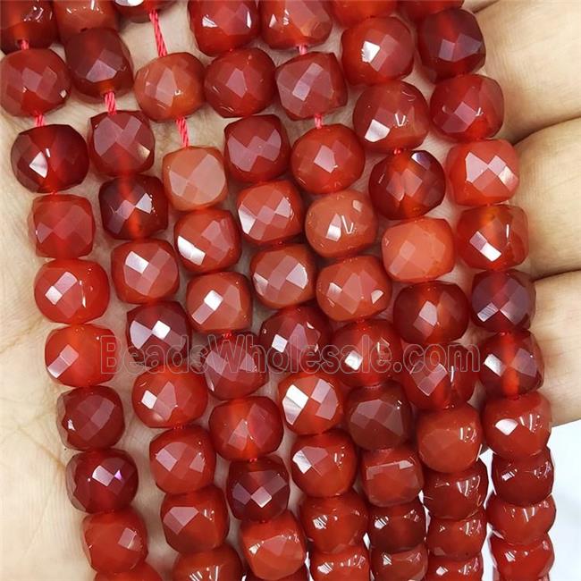 Natural Red Carnelian Agate Beads Faceted Cube