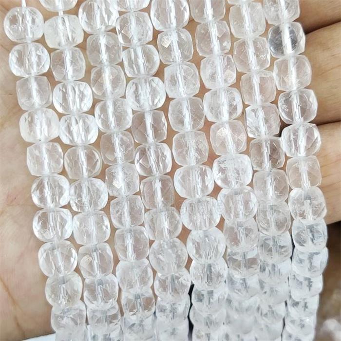 Natural Clear Quartz Beads Faceted Cube