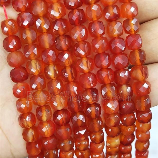 Natural Red Carnelian Agate Beads Faceted Cube
