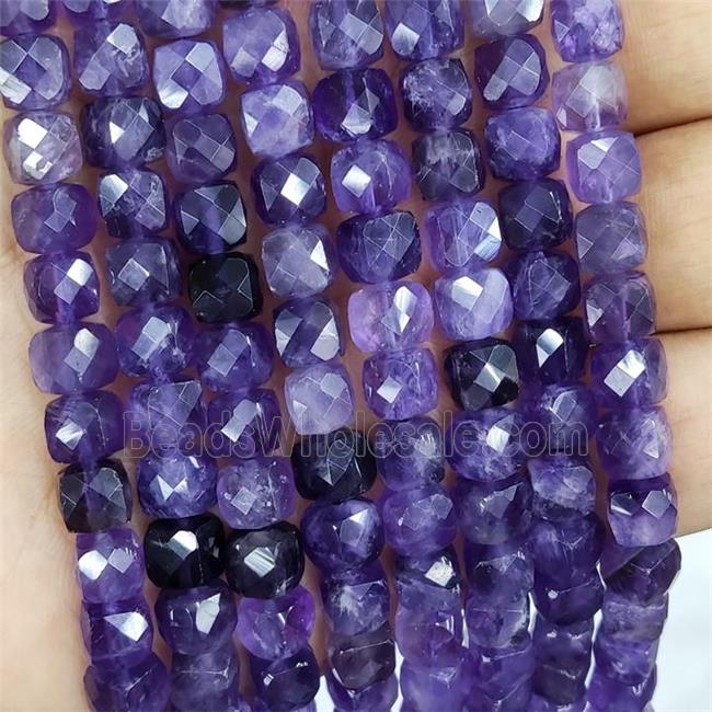 Natural Amethyst Beads Purple Faceted Cube