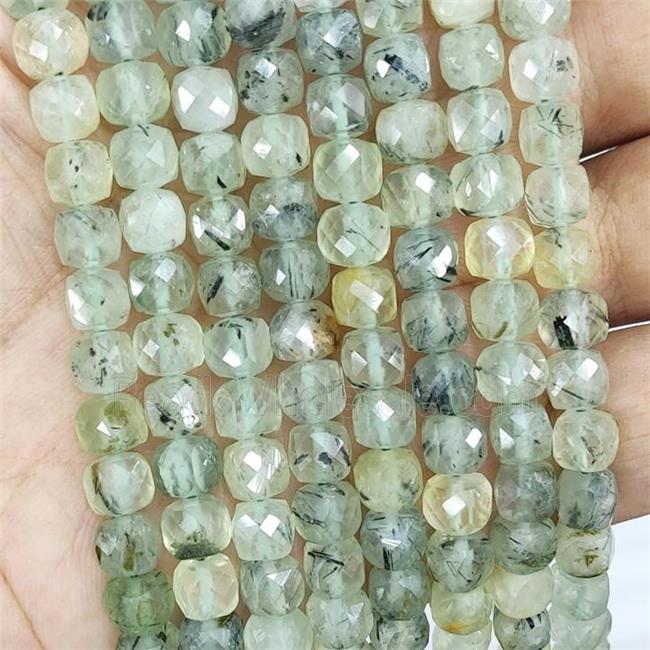 Natural Prehnite Beads Green Faceted Cube