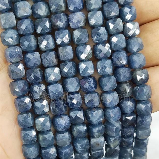 Natural Sapphire Beads Blue Faceted Cube