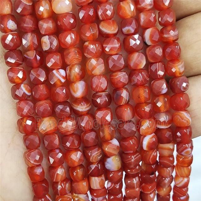 Natural Red Stripe Agate Beads Faceted Cube