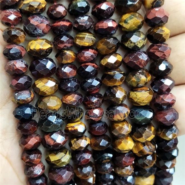 Natural Tiger Eye Stone Beads Multicolor Faceted Rondelle