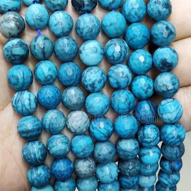 Blue Map Jasper Beads Dye Faceted Round
