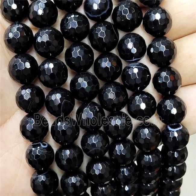Black Stripe Agate Beads Faceted Round