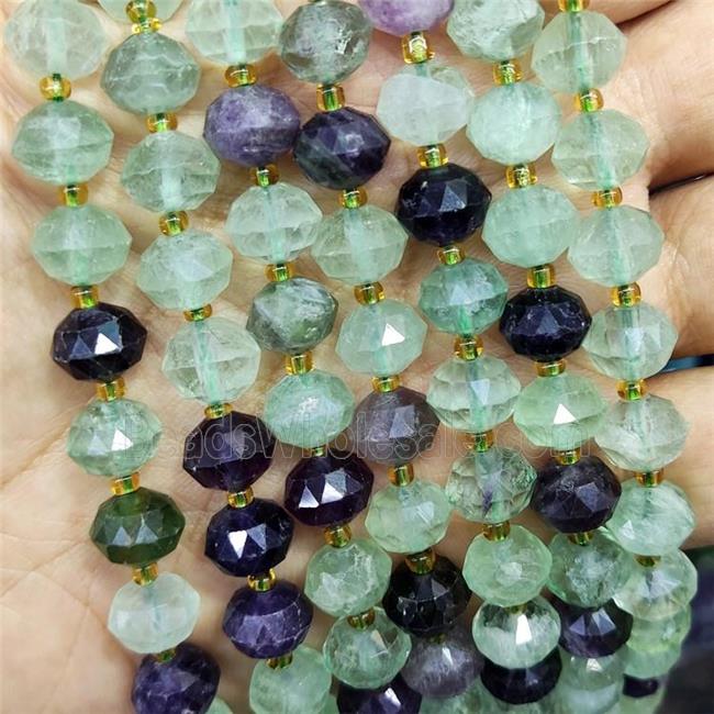 Natural Fluorite Beads Multicolor Cutted Rondelle
