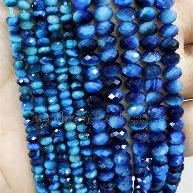 Blue Tiger Eye Stone Beads Faceted Rondelle Dye