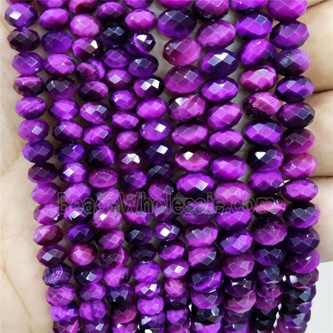 Fuchsia Tiger Eye Stone Beads Faceted Rondelle