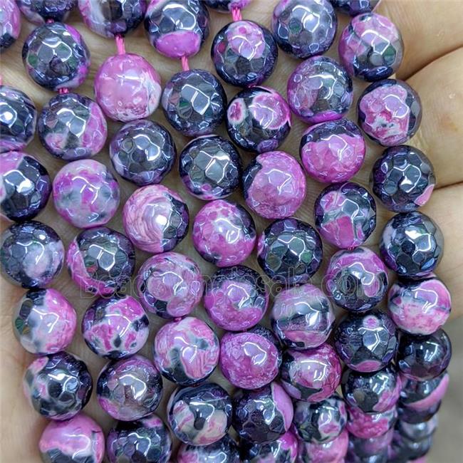 Hotpink Fire Agate Beads Faceted Round Electroplated